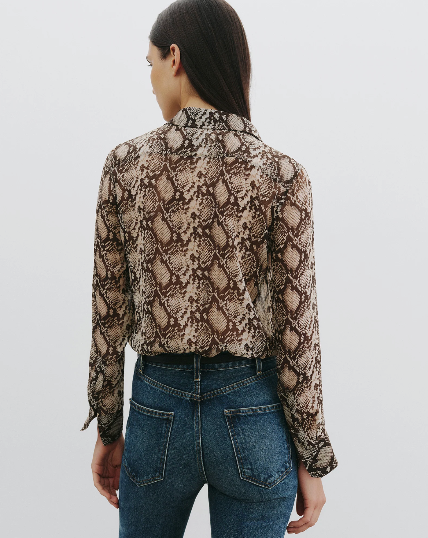 GAIA SLIM SHIRT IN STONE/BROWN SNAKE PRINT - Romi Boutique