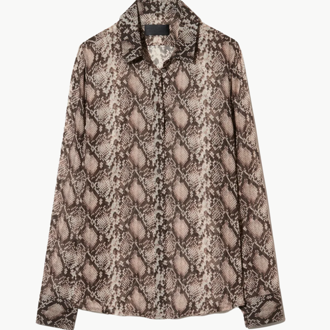 GAIA SLIM SHIRT IN STONE/BROWN SNAKE PRINT - Romi Boutique