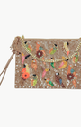 LARGE MULTI BIRDS POUCH WITH CHAIN IN BEIGE - Romi Boutique