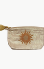 SMALL SUN MAKE UP BAG IN GOLD LINEN - Romi Boutique