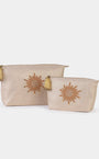 SMALL SUN MAKE UP BAG IN GOLD LINEN - Romi Boutique