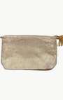 SMALL SUN MAKE UP BAG IN GOLD LINEN - Romi Boutique
