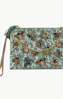 LARGE INSECT SEQUIN POUCH WITH CHAIN IN SAGE - Romi Boutique