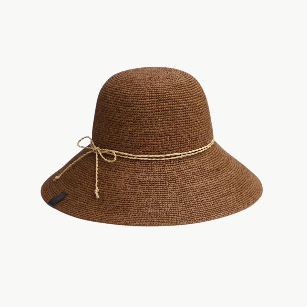 CROCHET RAFFIA BUCKET HAT IN BROWN - Romi Boutique