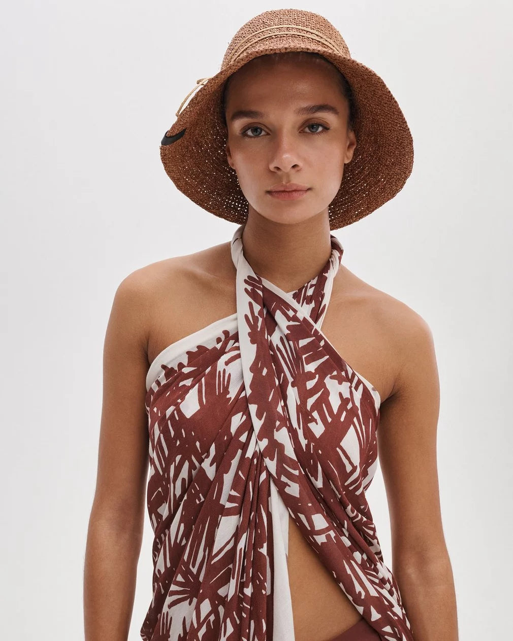 CROCHET RAFFIA BUCKET HAT IN BROWN - Romi Boutique