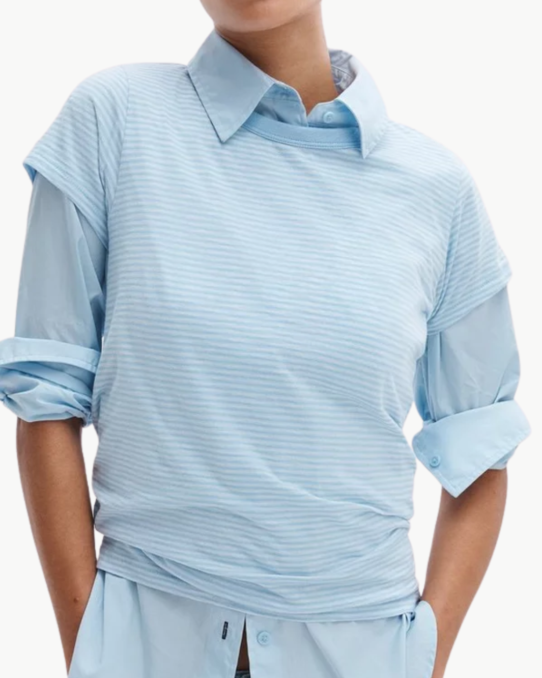 THE SLUB STRIPED TEE IN POWDER BLUE MULTI - Romi Boutique