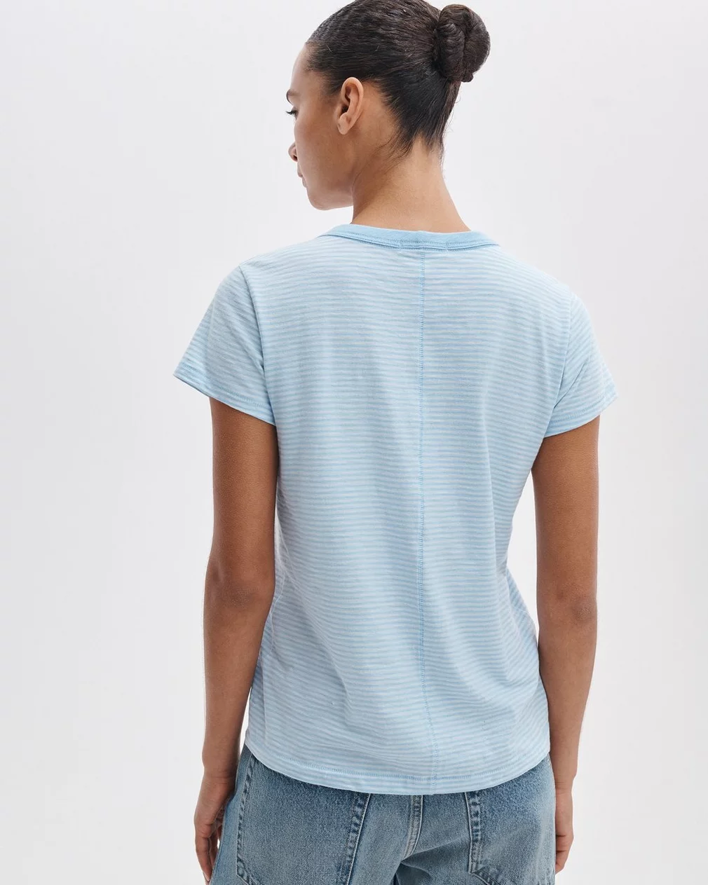 THE SLUB STRIPED TEE IN POWDER BLUE MULTI - Romi Boutique