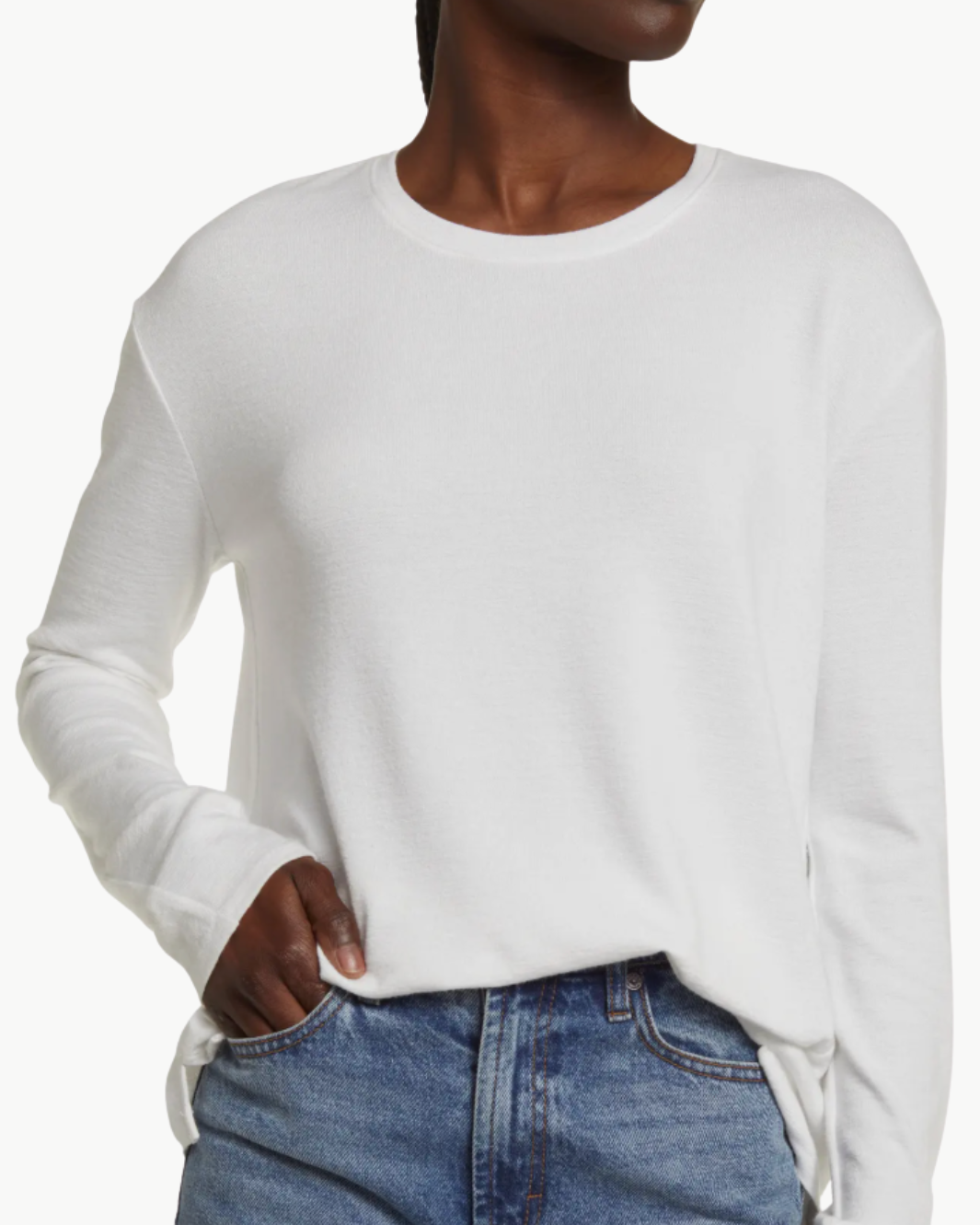 THE LONG SLEEVE KNIT TEE IN WHITE - Romi Boutique