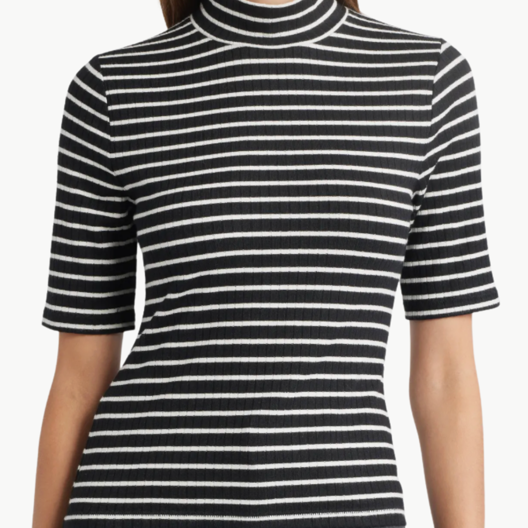 THE KNIT STRIPE RIB TEE IN BLACK MULTI - Romi Boutique