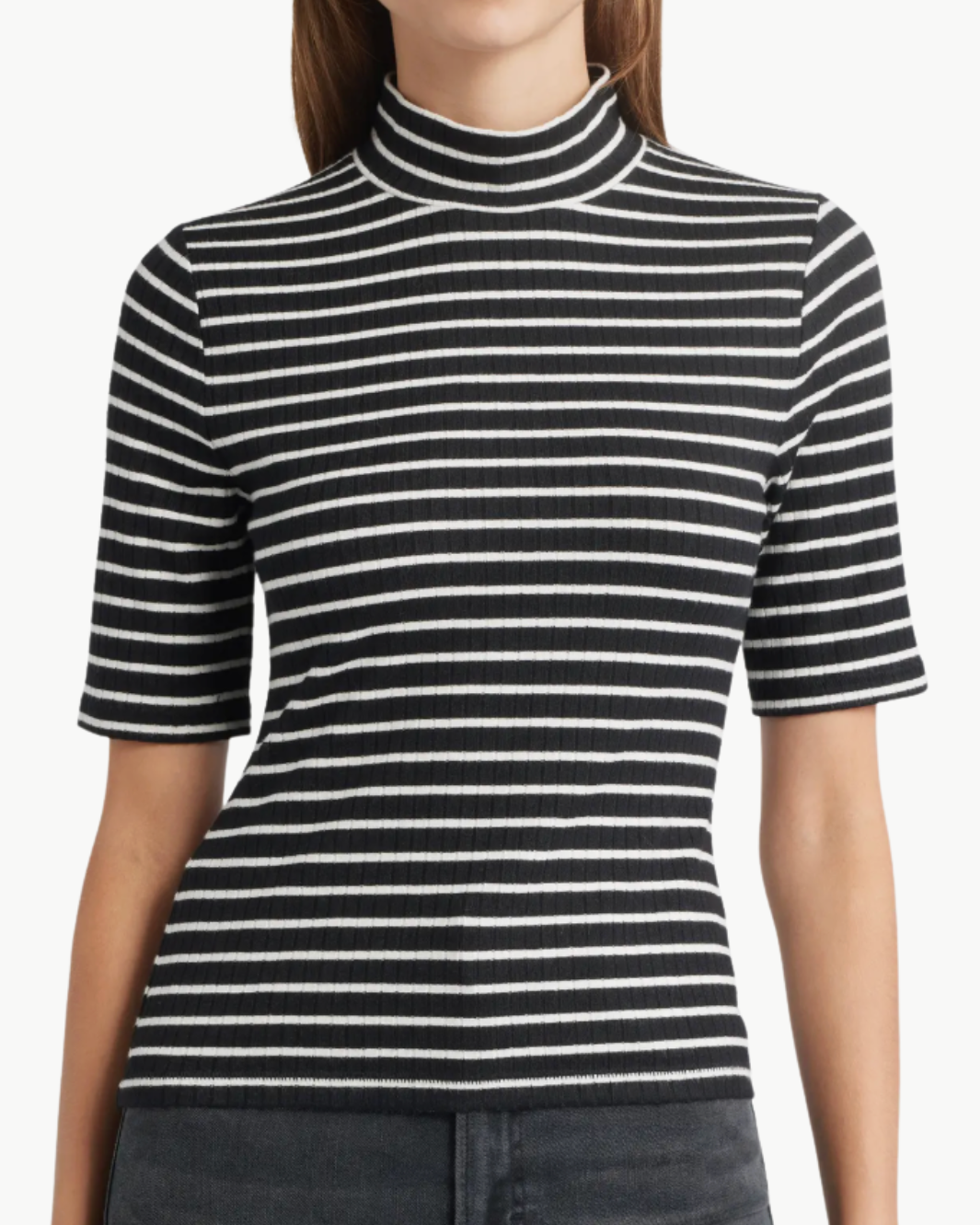 THE KNIT STRIPE RIB TEE IN BLACK MULTI - Romi Boutique