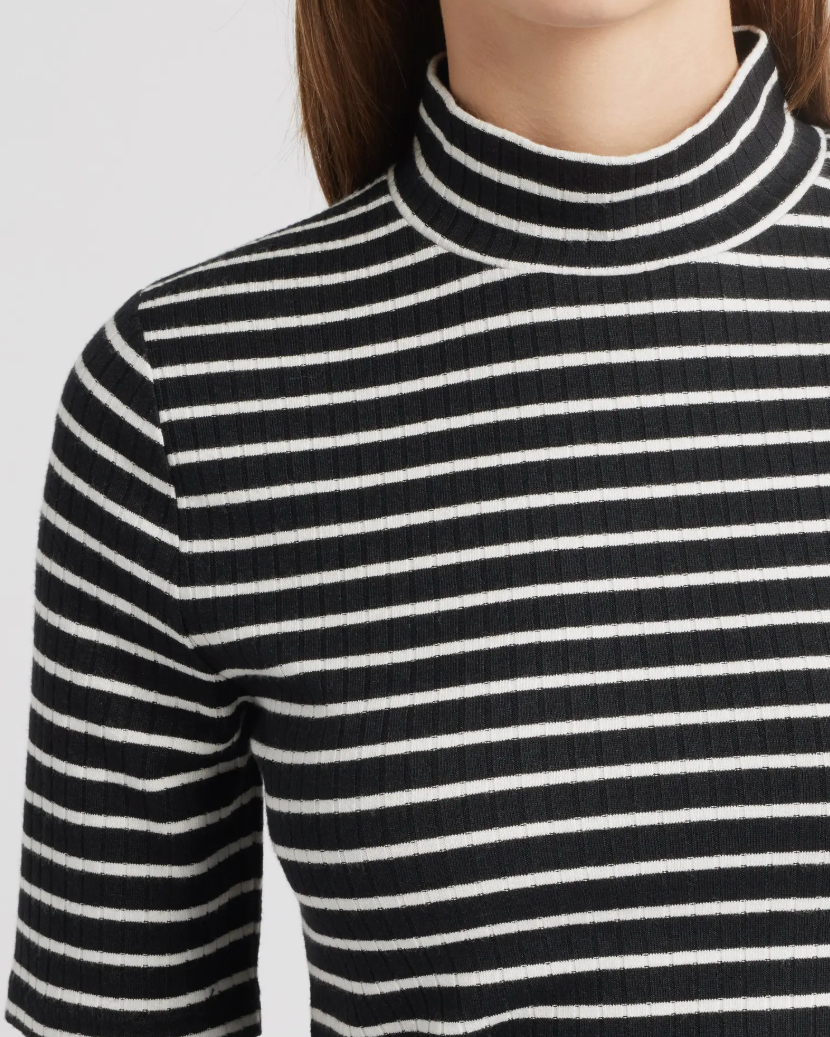 THE KNIT STRIPE RIB TEE IN BLACK MULTI - Romi Boutique