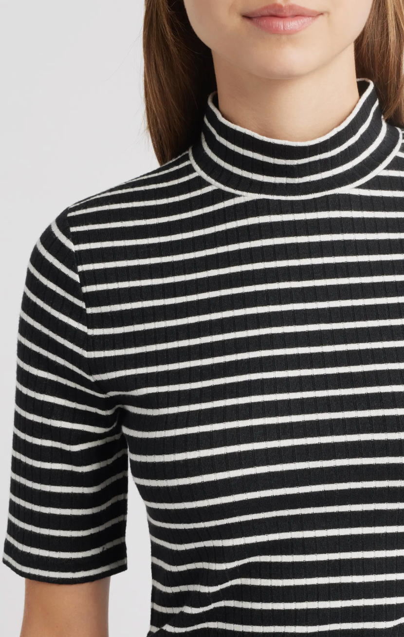 THE KNIT STRIPE RIB TEE IN BLACK MULTI - Romi Boutique