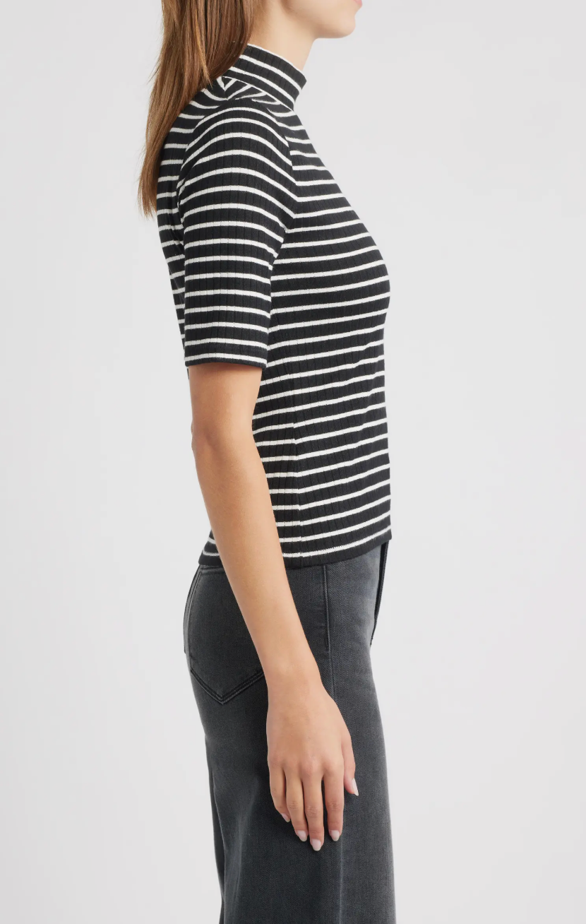 THE KNIT STRIPE RIB TEE IN BLACK MULTI - Romi Boutique