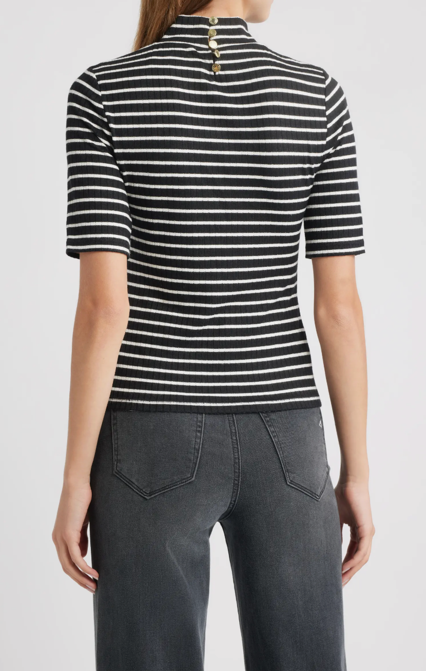 THE KNIT STRIPE RIB TEE IN BLACK MULTI - Romi Boutique