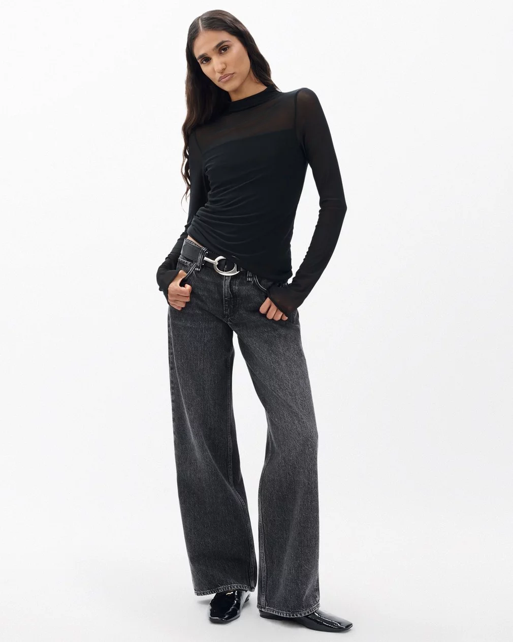 LUCA MIXED-MEDIA MOCKNECK IN BLACK - Romi Boutique