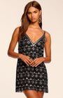 LYNDA EMBELLISHED V-NECK MINI DRESS IN BLACK - Romi Boutique