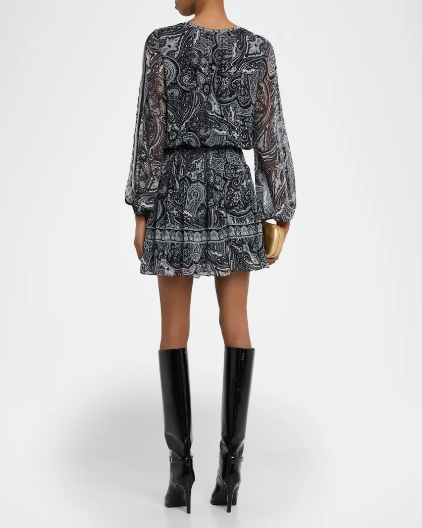 MARICELA MINI DRESS IN BLACK PAISLEY - Romi Boutique