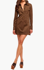 MARIA FAUX SUEDE MINI DRESS IN COFFEE - Romi Boutique