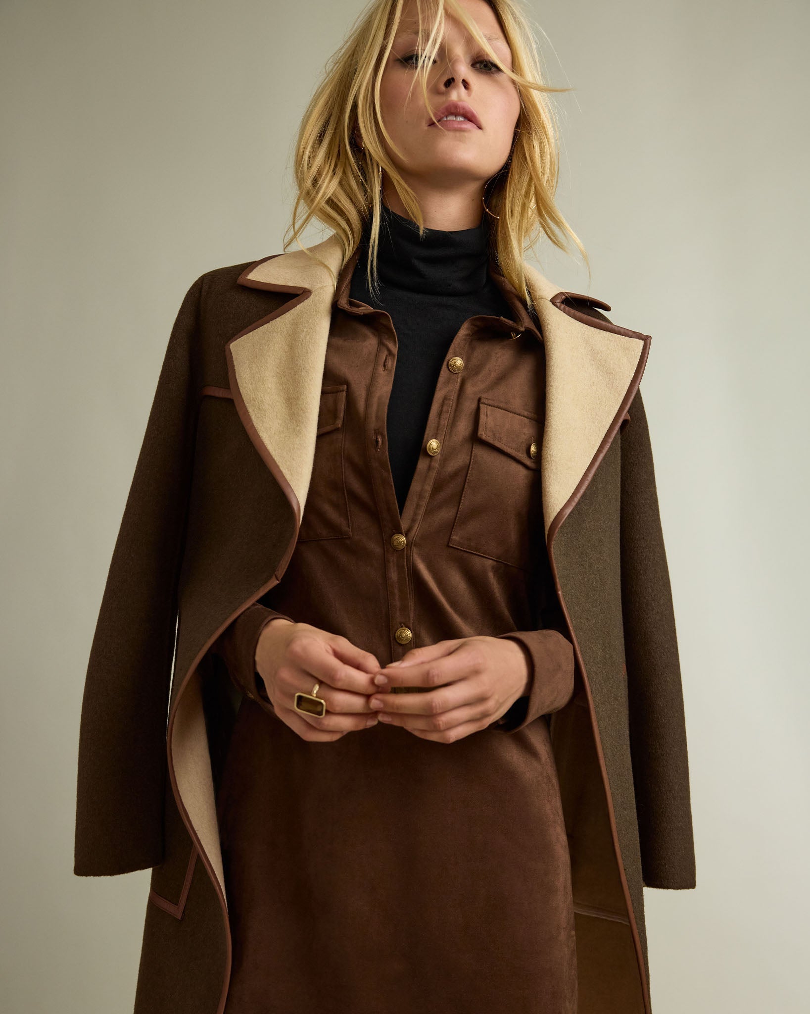 MARIA FAUX SUEDE MINI DRESS IN COFFEE - Romi Boutique