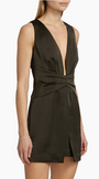 CASSEA PLUNGING MINI DRESS IN DEEP OLIVE - Romi Boutique