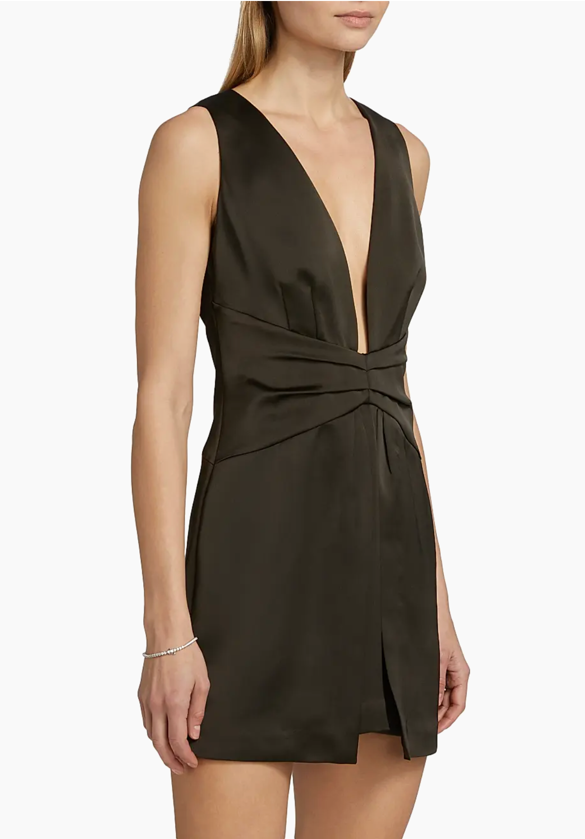 CASSEA PLUNGING MINI DRESS IN DEEP OLIVE - Romi Boutique