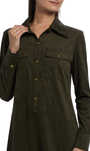 MARIA FAUX SUEDE MINI DRESS IN DEEP OLIVE - Romi Boutique
