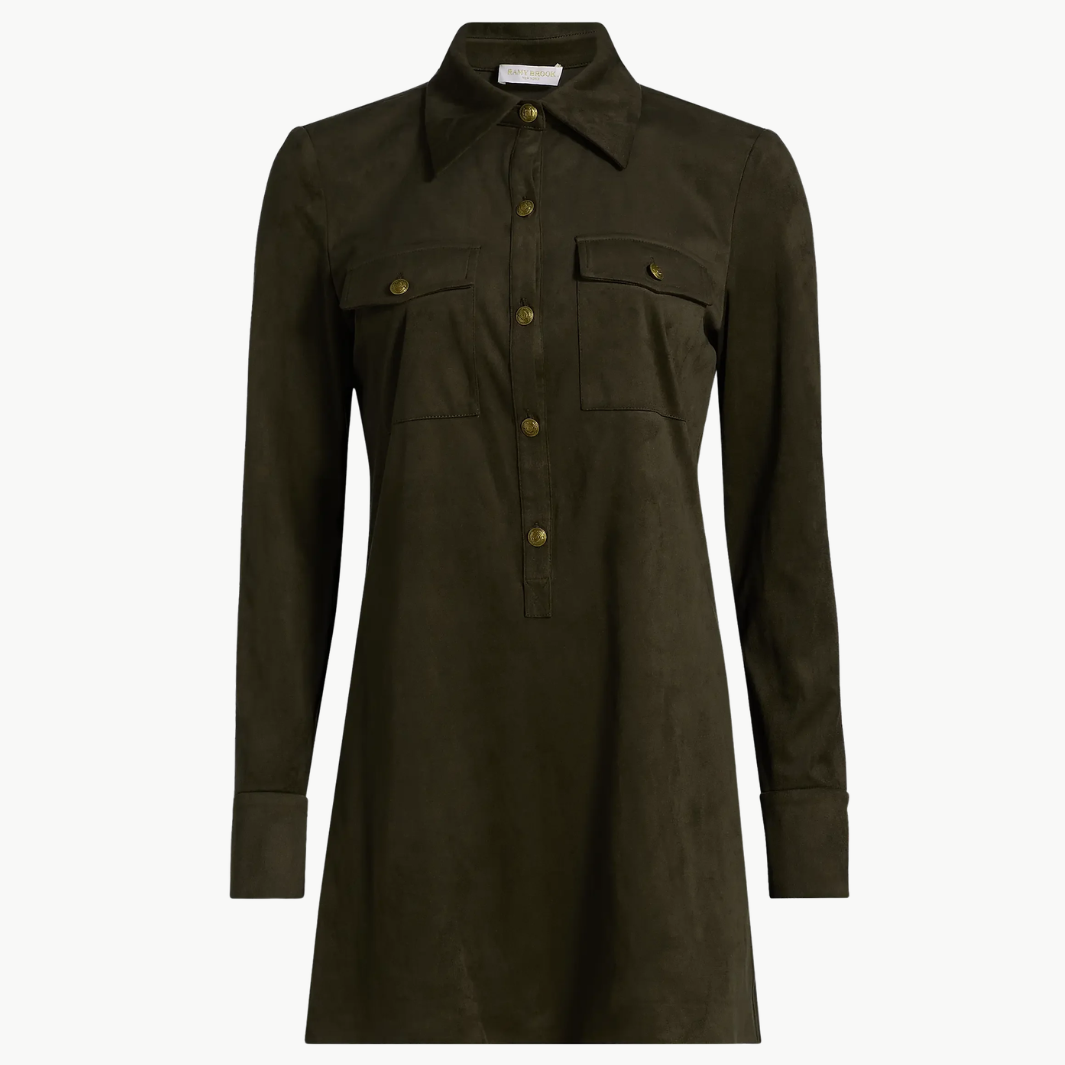 MARIA FAUX SUEDE MINI DRESS IN DEEP OLIVE by Ramy Brook - Romi Boutique