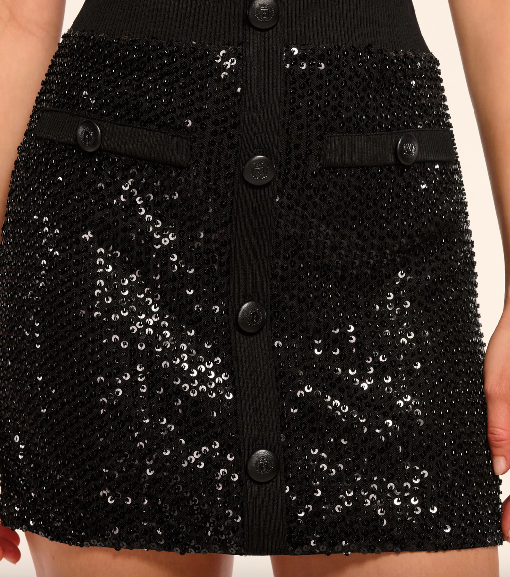 ASHLEY BEADED SEQUIN MINI SKIRT IN BLACK - Romi Boutique