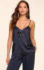 SANDRA V-NECK EMBELLISHED TANK TOP IN NAVY - Romi Boutique