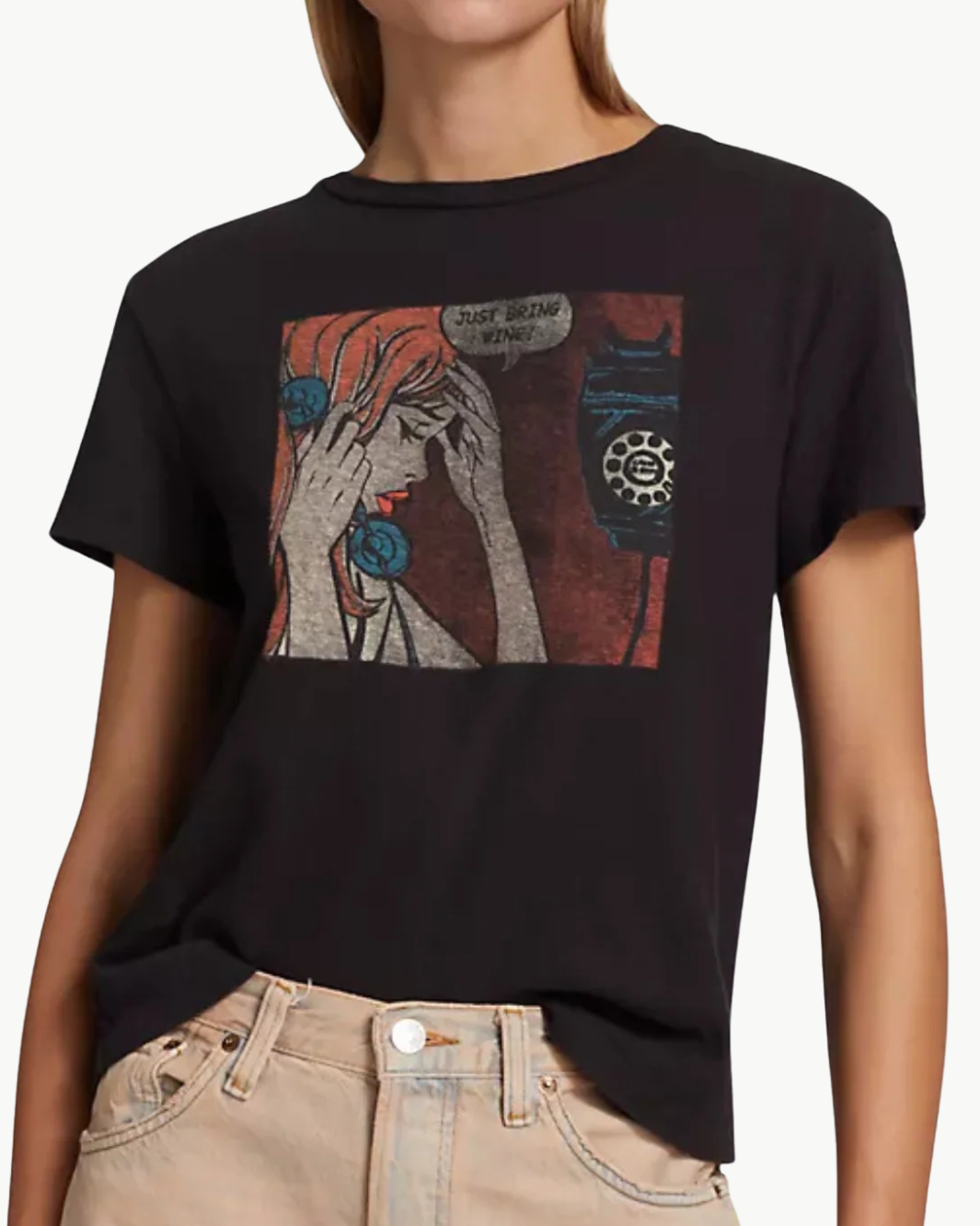 CLASSIC TEE JUST SEND WINE IN WASHED BLACK by Re/Done - Romi Boutique