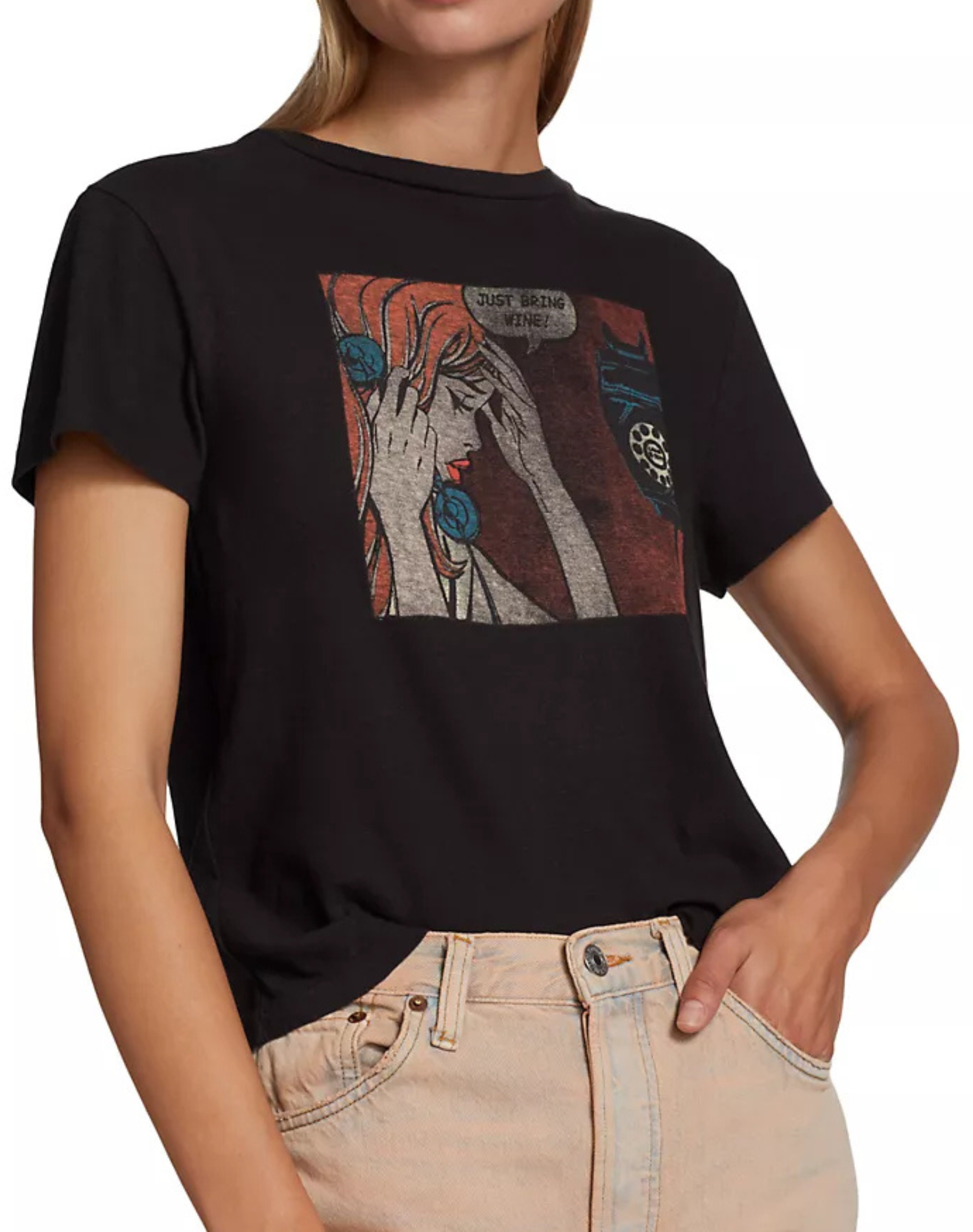 CLASSIC TEE JUST SEND WINE IN WASHED BLACK by Re/Done - Romi Boutique