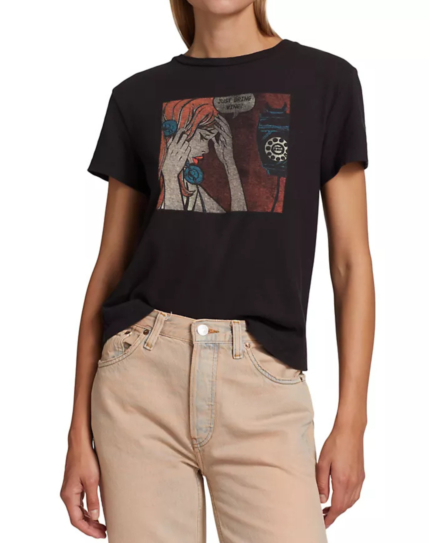 CLASSIC TEE JUST SEND WINE IN WASHED BLACK by Re/Done - Romi Boutique