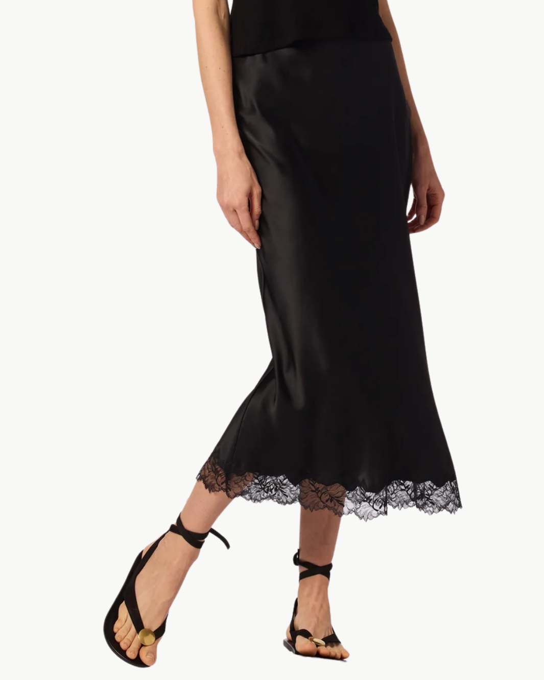 MIRANDA LACE TRIM SILK SKIRT IN BLACK by Sablyn - Romi Boutique