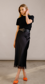 MIRANDA LACE TRIM SILK SKIRT IN BLACK by Sablyn - Romi Boutique