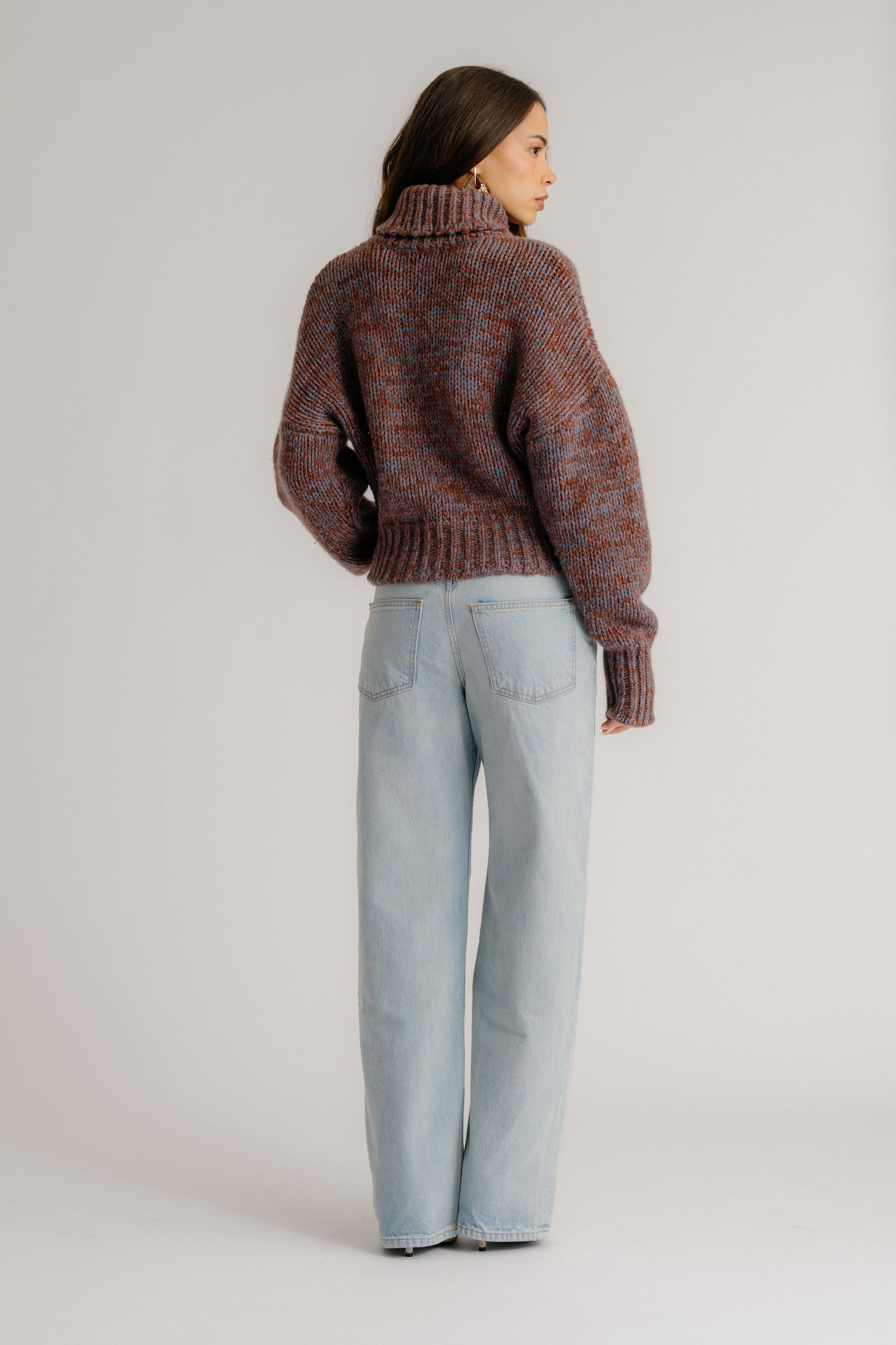 DARCEY CROPPED SLOUCHY TURTLENECK IN MAHOGANY MULTI by Sablyn - Romi Boutique