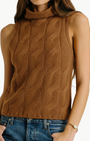 SALVIA SLEEVELESS CASHMERE CABLE TURTLENECK IN TOBACCO - Romi Boutique