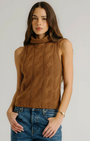 SALVIA SLEEVELESS CASHMERE CABLE TURTLENECK IN TOBACCO - Romi Boutique