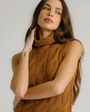 SALVIA SLEEVELESS CASHMERE CABLE TURTLENECK IN TOBACCO - Romi Boutique