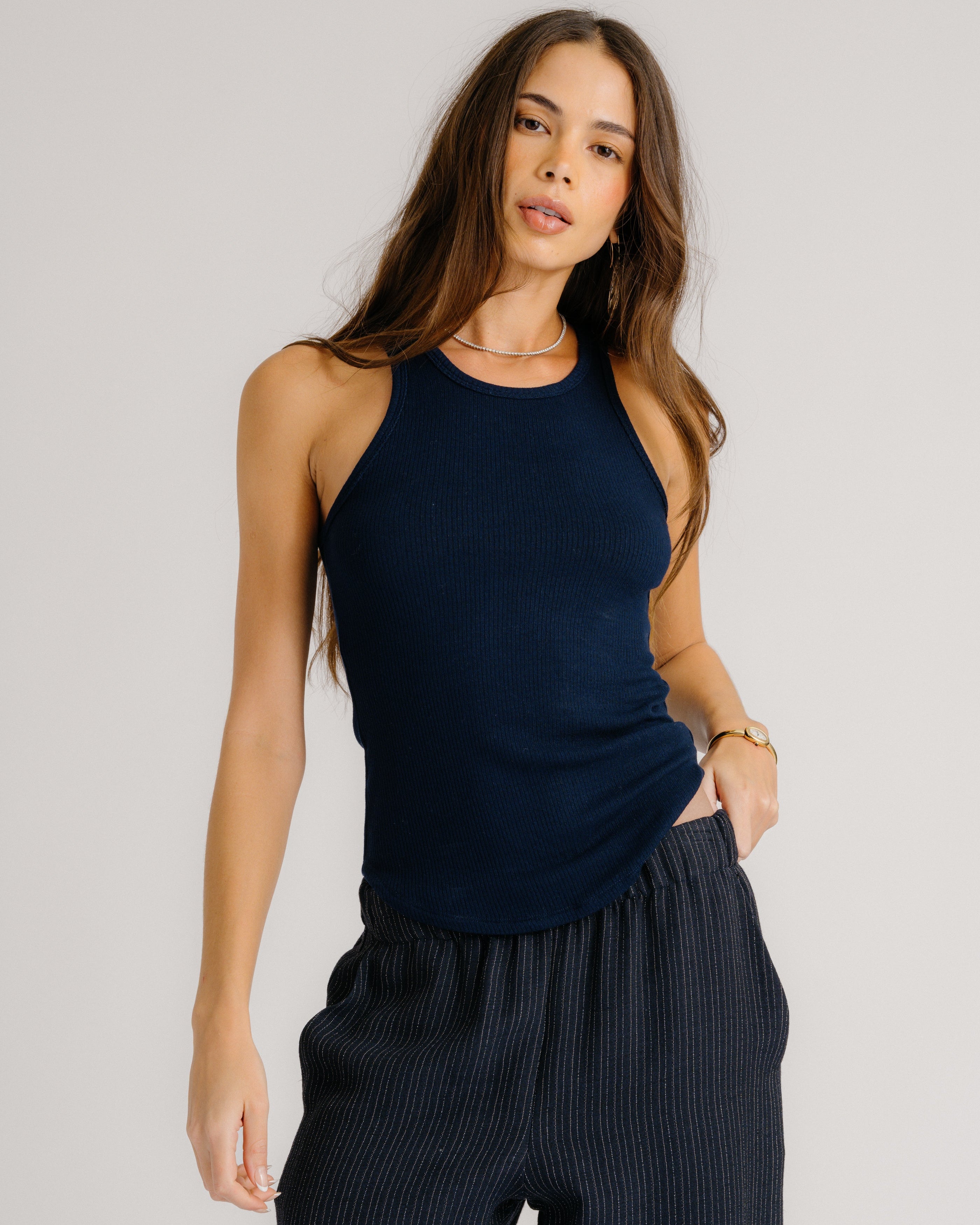 JAMEELA RACERBACK TANK IN MIDNIGHT NAVY by Sablyn - Romi Boutique