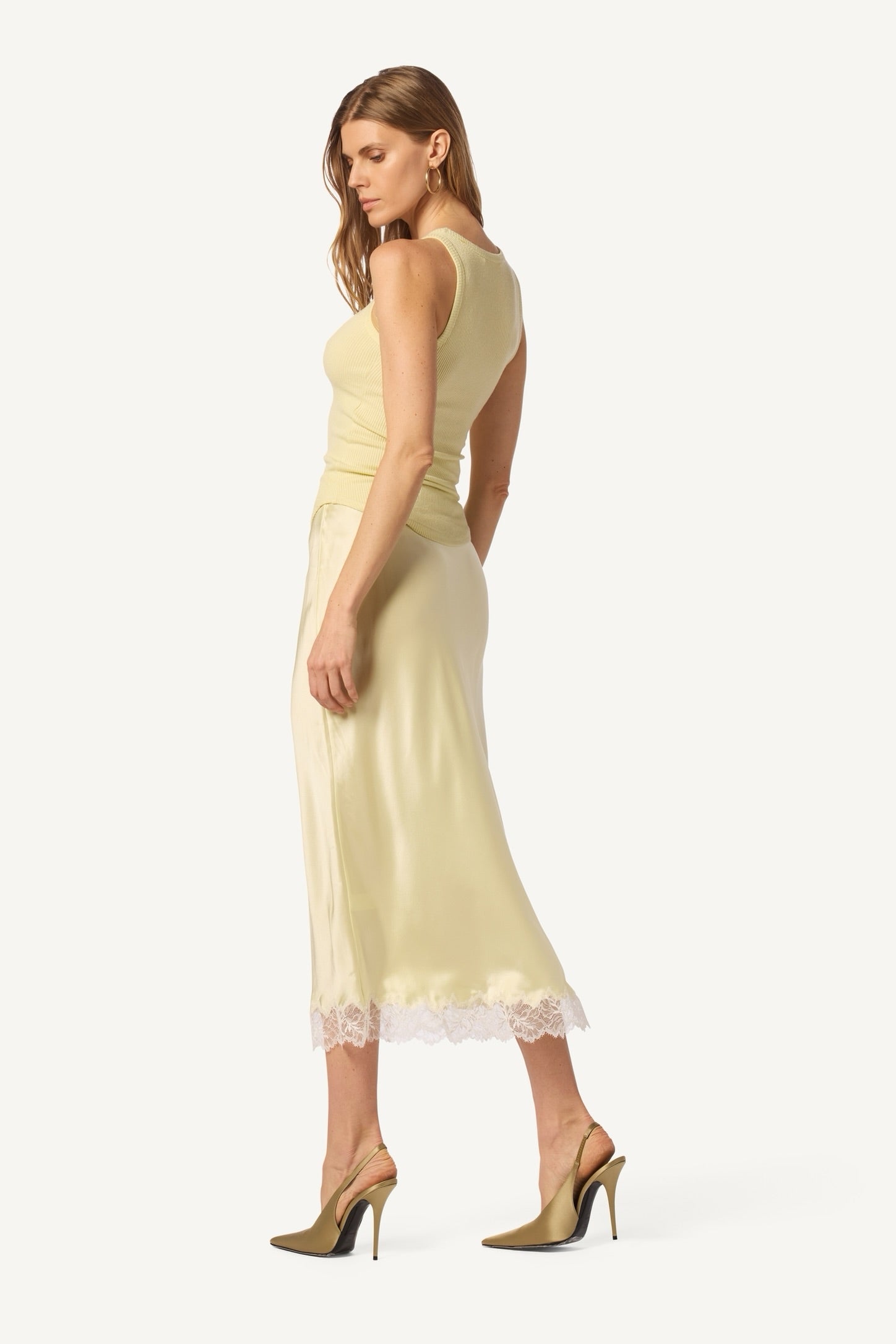 JAMEELA RACERBACK RIB TANK IN PALE CITRON by Sablyn - Romi Boutique