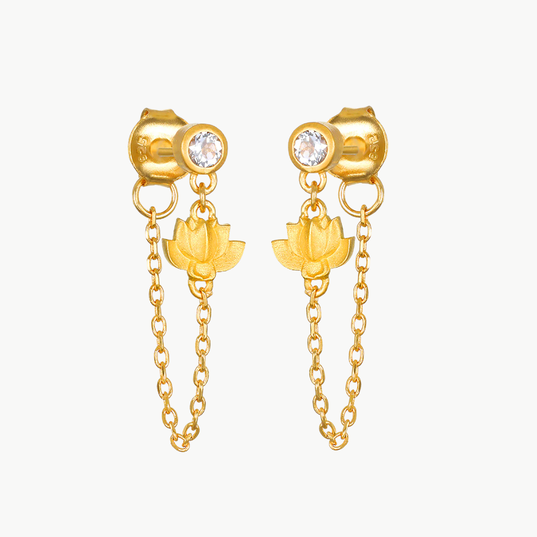 ARISING LOTUS WHITE TOPAZ CHAIN STUD EARRINGS by Satya Jewelry - Romi Boutique