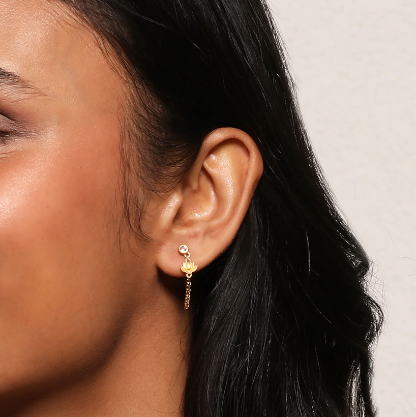 ARISING LOTUS WHITE TOPAZ CHAIN STUD EARRINGS by Satya Jewelry - Romi Boutique
