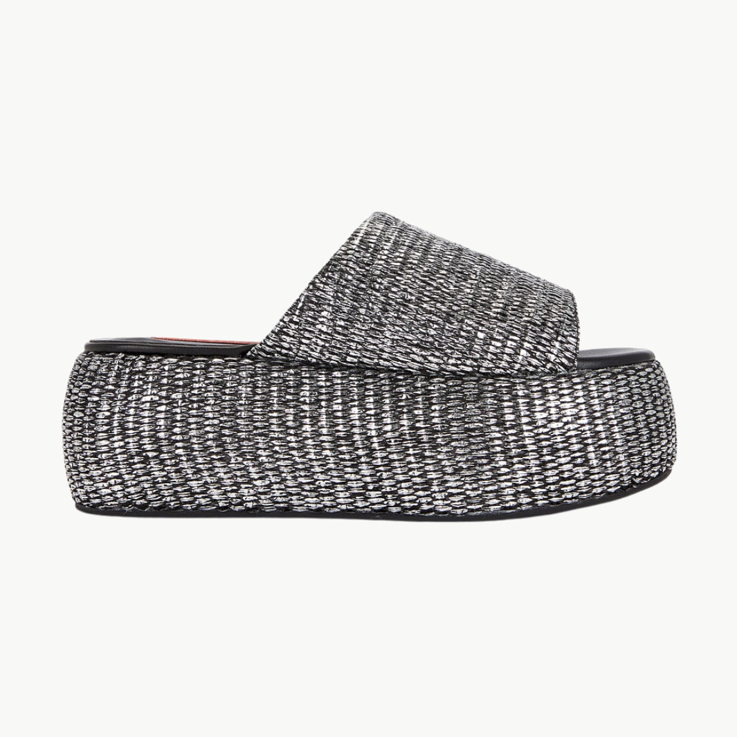 METALLIC RAFFIA CLOUDY PLATFORM IN BLACK/SILVER - Romi Boutique