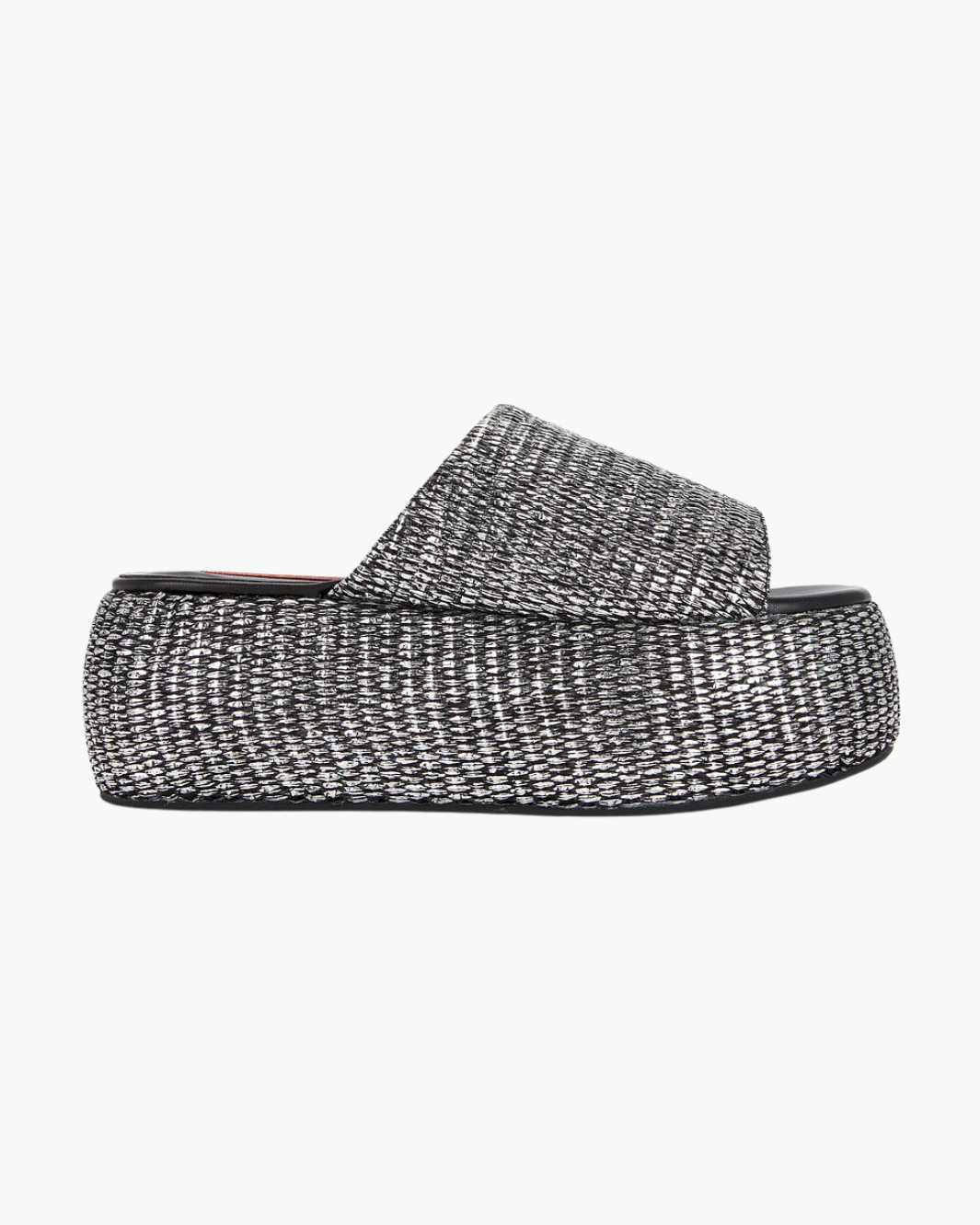 METALLIC RAFFIA CLOUDY PLATFORM IN BLACK/SILVER - Romi Boutique