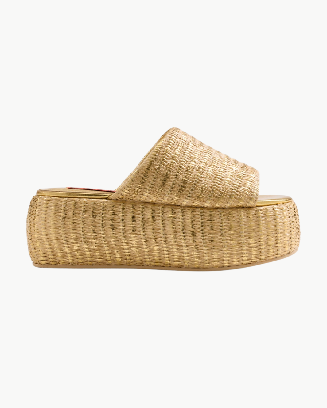 METALLIC RAFFIA CLOUDY PLATFORM IN GOLD/NATURAL - Romi Boutique