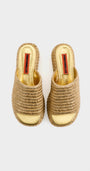 METALLIC RAFFIA CLOUDY PLATFORM IN GOLD/NATURAL - Romi Boutique