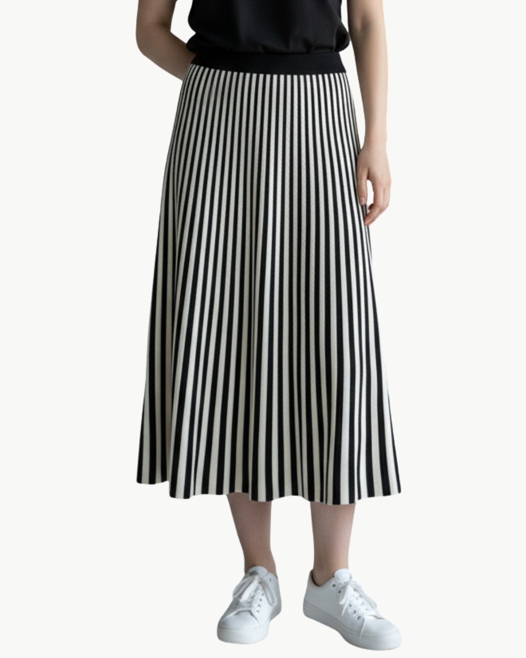 CLANCY KNIT MAXI SKIRT IN BLACK/WHITE STRIPE - Romi Boutique