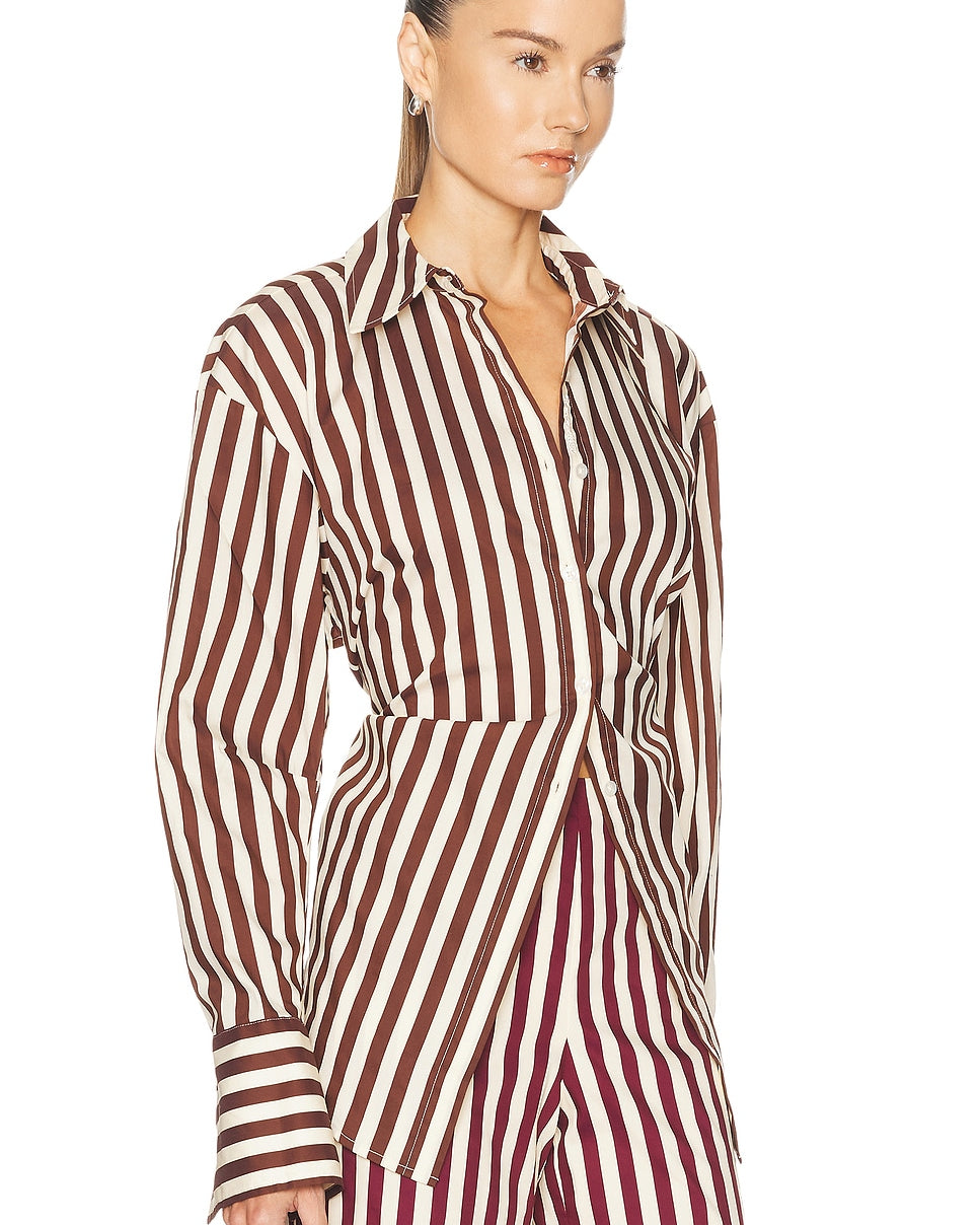 LOCH POPLIN BUTTON UP IN CHOCO BROWN/CREAM - Romi Boutique