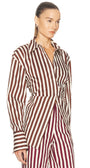 LOCH POPLIN BUTTON UP IN CHOCO BROWN/CREAM - Romi Boutique