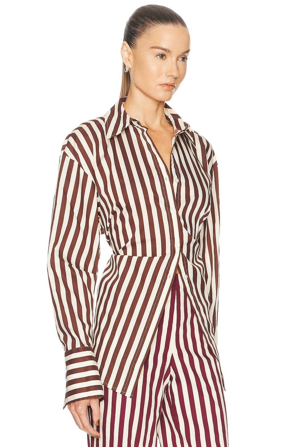 LOCH POPLIN BUTTON UP IN CHOCO BROWN/CREAM - Romi Boutique